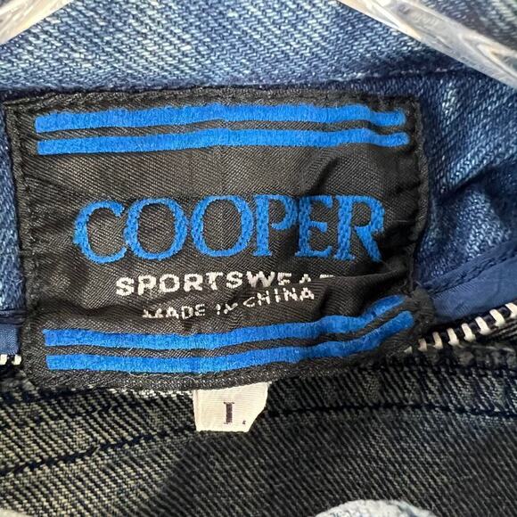 Vintage Cooper Sportswear Denim Jacket Moto Motorcycle Style Worn In SMALL 90s - Picture 3 of 10